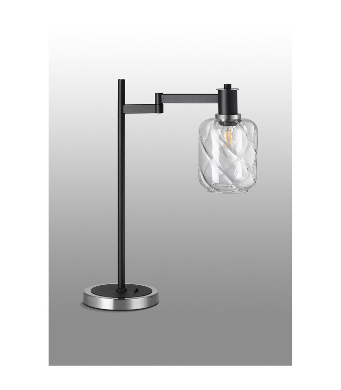 Worcester Swing Arm Table Lamp 1 Light E14 Satin Nickel/Satin Black/Clear Twisted Cylinder Glass-9