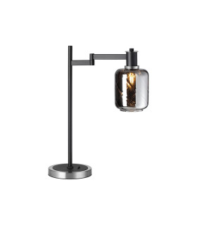 Worcester Swing Arm Table Lamp 1 Light E14 Satin Nickel/Satin Black/Smoke Twisted Cylinder Glass-1