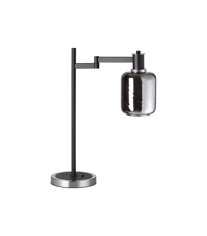Worcester Swing Arm Table Lamp 1 Light E14 Satin Nickel/Satin Black/Smoke Twisted Cylinder Glass-4