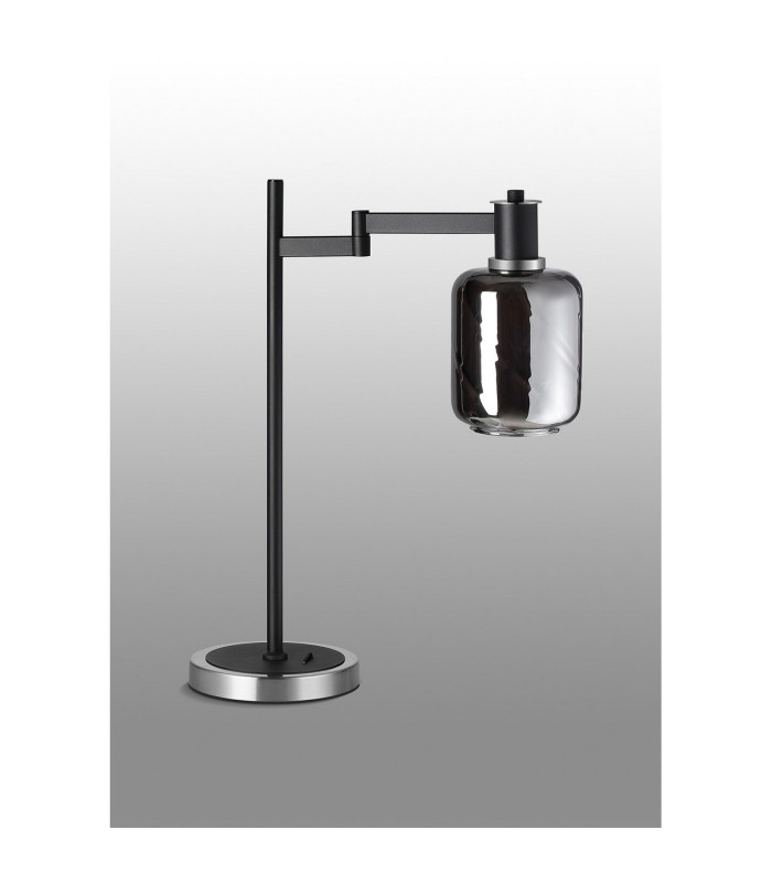 Worcester Swing Arm Table Lamp 1 Light E14 Satin Nickel/Satin Black/Smoke Twisted Cylinder Glass-9