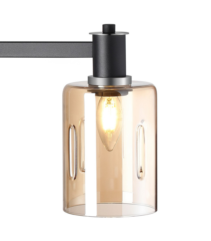 Worcester Swing Arm Table Lamp 1 Light E14 Satin Nickel/Satin Black/Amber Uniform Dimple Cylinder Glass-7