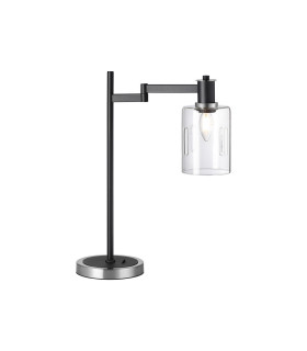 Worcester Swing Arm Table Lamp 1 Light E14 Satin Nickel/Satin Black/Clear Uniform Dimple Cylinder Glass-1