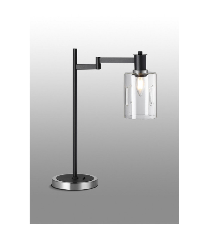 Worcester Swing Arm Table Lamp 1 Light E14 Satin Nickel/Satin Black/Clear Uniform Dimple Cylinder Glass-3