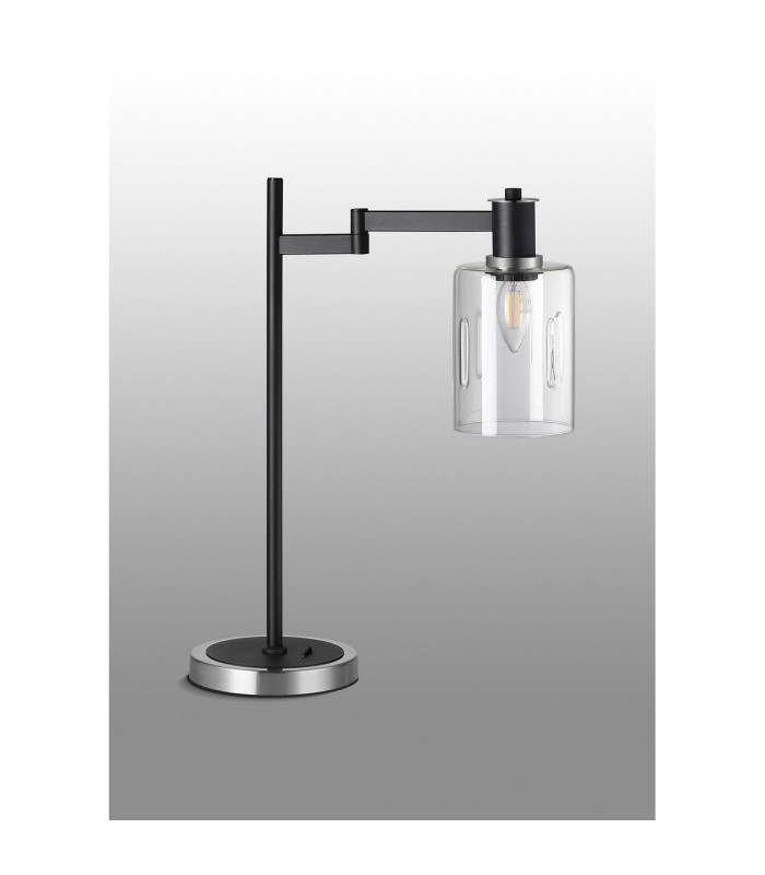 Worcester Swing Arm Table Lamp 1 Light E14 Satin Nickel/Satin Black/Clear Uniform Dimple Cylinder Glass-10