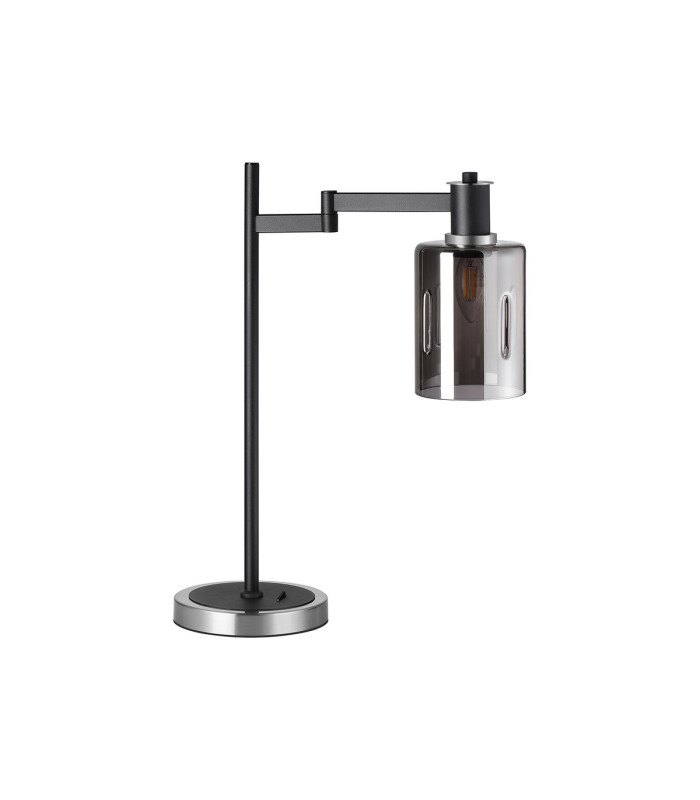 Worcester Swing Arm Table Lamp 1 Light E14 Satin Nickel/Satin Black/Smoke Uniform Dimple Cylinder Glass-4