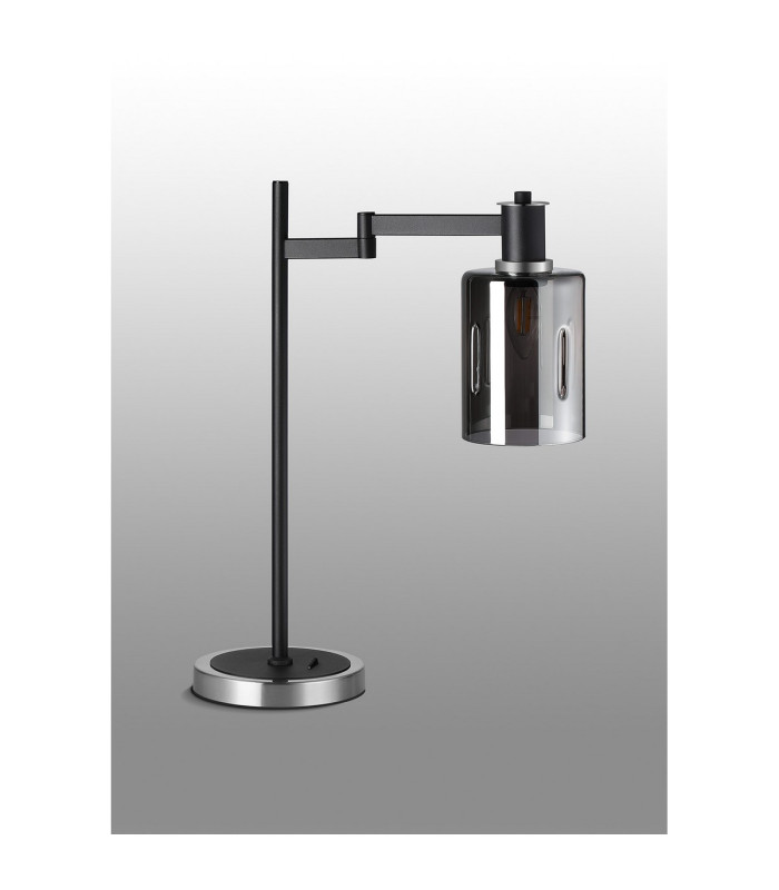 Worcester Swing Arm Table Lamp 1 Light E14 Satin Nickel/Satin Black/Smoke Uniform Dimple Cylinder Glass-9