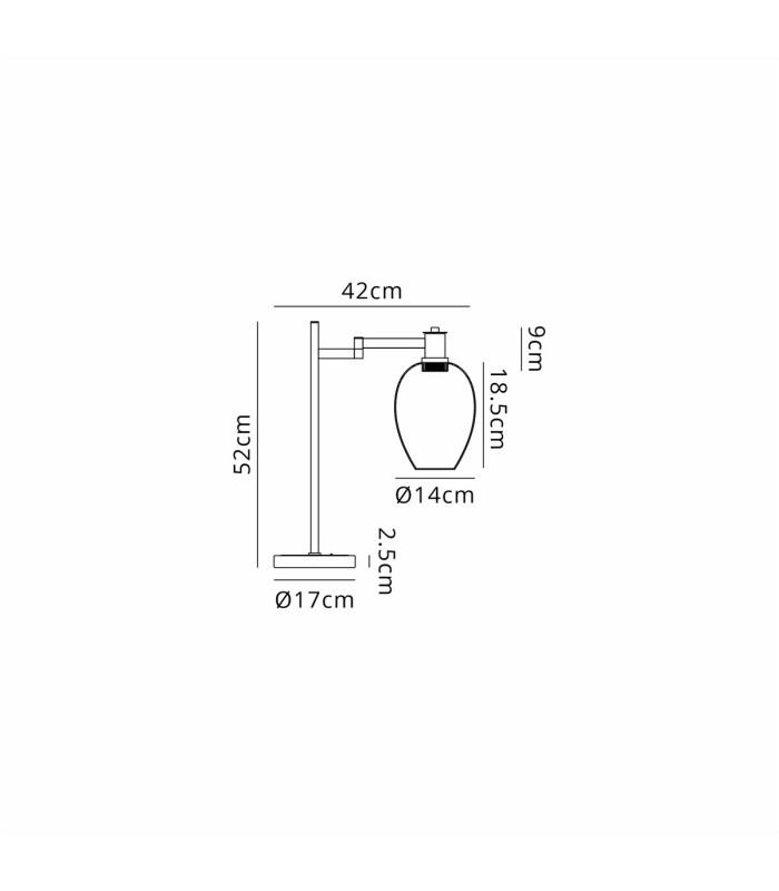 Worcester Swing Arm Table Lamp 1 Light E14 Satin Nickel/Satin Black/Amber Fade Wine Glass Glass-2
