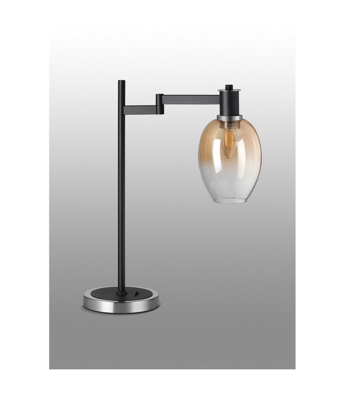 Worcester Swing Arm Table Lamp 1 Light E14 Satin Nickel/Satin Black/Amber Fade Wine Glass Glass-9