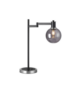 Worcester Swing Arm Table Lamp 1 Light E14 Satin Nickel/Satin Black/Smoke Plated Round Segment Glass-1