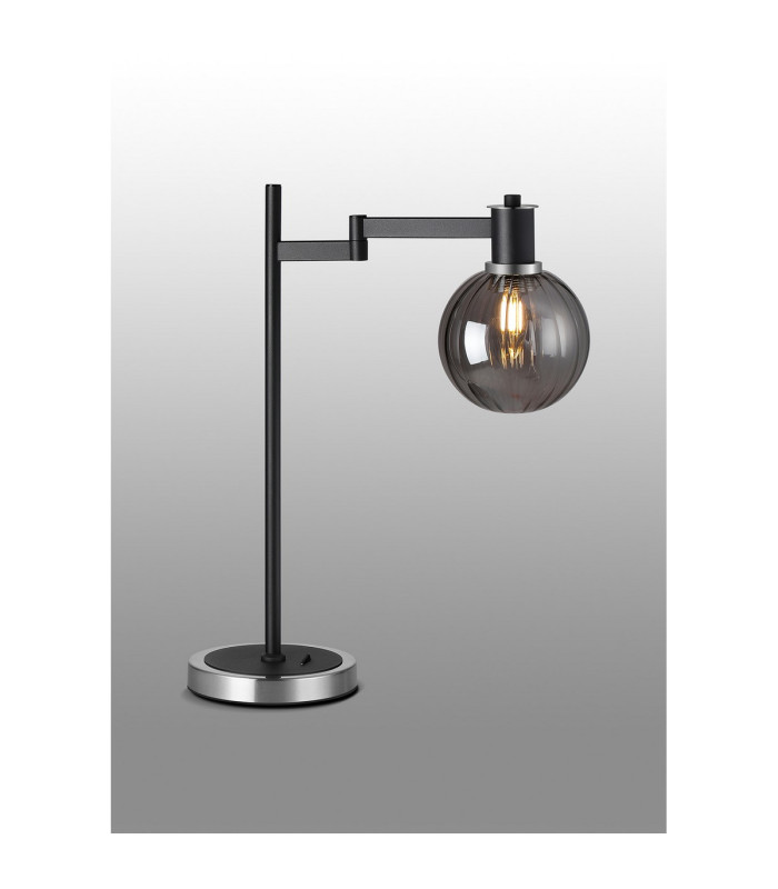 Worcester Swing Arm Table Lamp 1 Light E14 Satin Nickel/Satin Black/Smoke Plated Round Segment Glass-3