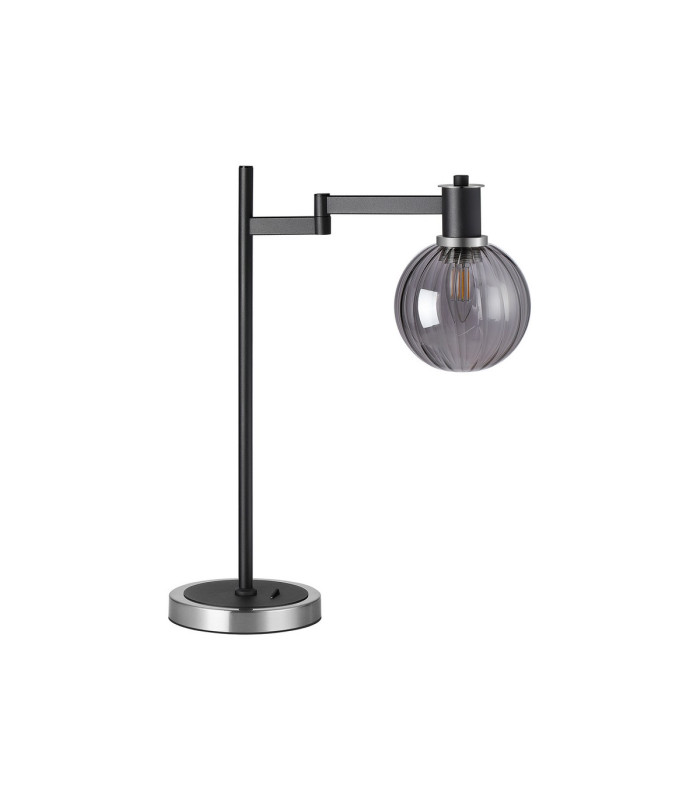 Worcester Swing Arm Table Lamp 1 Light E14 Satin Nickel/Satin Black/Smoke Plated Round Segment Glass-4