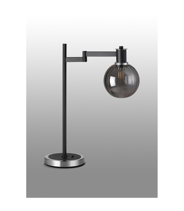 Worcester Swing Arm Table Lamp 1 Light E14 Satin Nickel/Satin Black/Smoke Plated Round Segment Glass-9