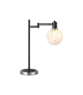 Worcester Swing Arm Table Lamp 1 Light E14 Satin Nickel/Satin Black/White Round Speckled Glass-1