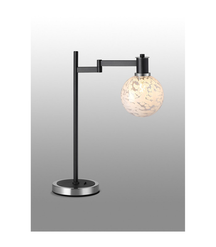 Worcester Swing Arm Table Lamp 1 Light E14 Satin Nickel/Satin Black/White Round Speckled Glass-3