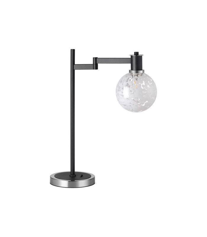 Worcester Swing Arm Table Lamp 1 Light E14 Satin Nickel/Satin Black/White Round Speckled Glass-5