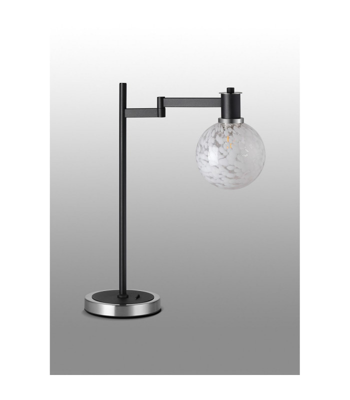Worcester Swing Arm Table Lamp 1 Light E14 Satin Nickel/Satin Black/White Round Speckled Glass-10