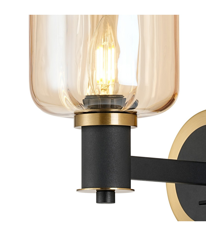 Worcester Wall Light 1 Light E14 Brass/Satin Black/Amber Striped Cylinder Glass-6
