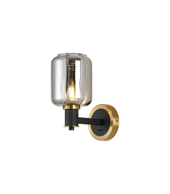 Worcester Wall Light 1 Light E14 Brass/Satin Black/Smoke Striped Cylinder Glass-1