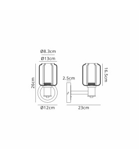 Worcester Wall Light 1 Light E14 Brass/Satin Black/Smoke Striped Cylinder Glass-2