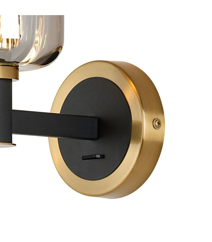 Worcester Wall Light 1 Light E14 Brass/Satin Black/Smoke Striped Cylinder Glass-6