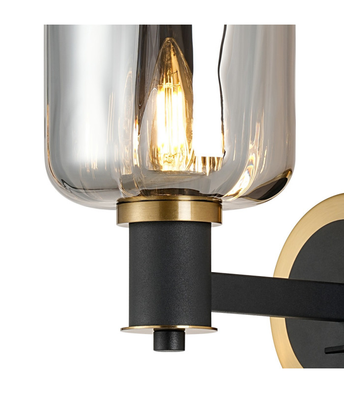 Worcester Wall Light 1 Light E14 Brass/Satin Black/Smoke Striped Cylinder Glass-7