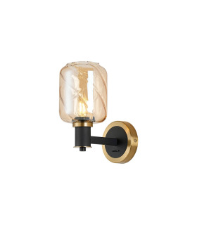 Worcester Wall Light 1 Light E14 Brass/Satin Black/Amber Twisted Cylinder Glass-1
