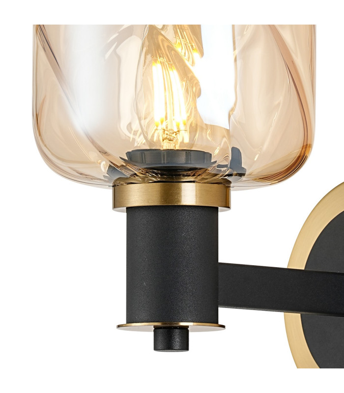 Worcester Wall Light 1 Light E14 Brass/Satin Black/Amber Twisted Cylinder Glass-7