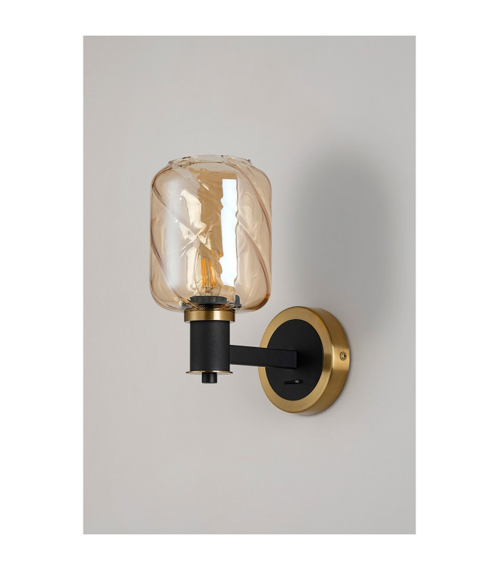 Worcester Wall Light 1 Light E14 Brass/Satin Black/Amber Twisted Cylinder Glass-9