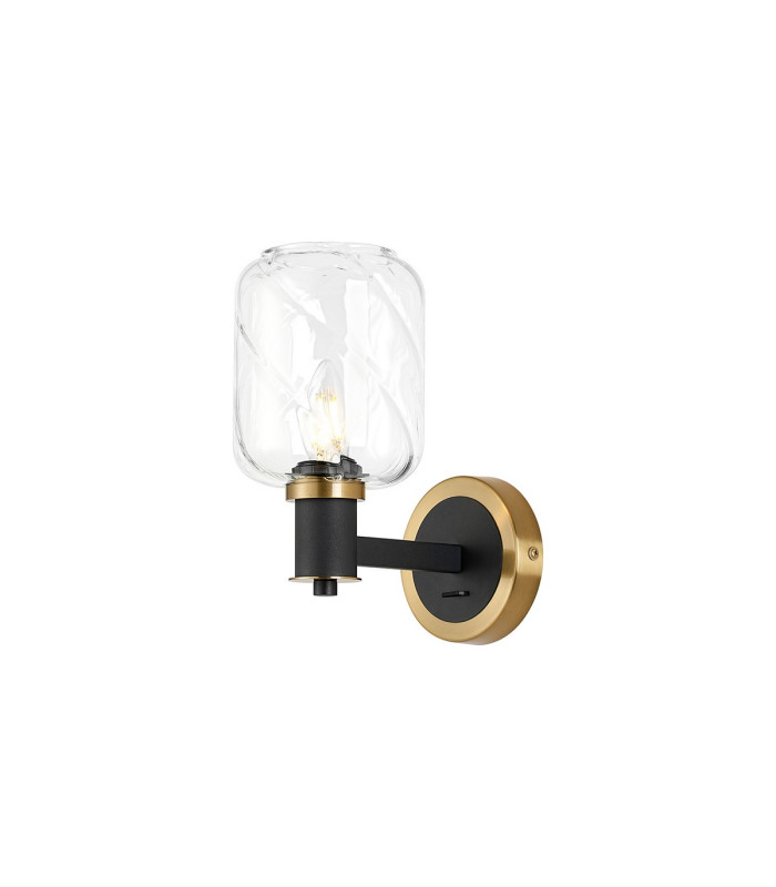 Worcester Wall Light 1 Light E14 Brass/Satin Black/Clear Twisted Cylinder Glass-1