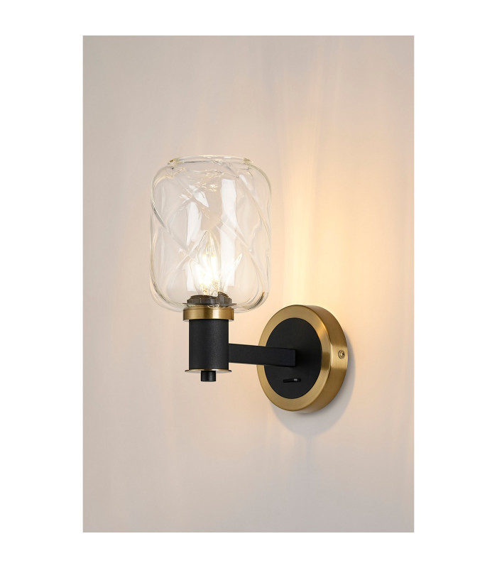 Worcester Wall Light 1 Light E14 Brass/Satin Black/Clear Twisted Cylinder Glass-3