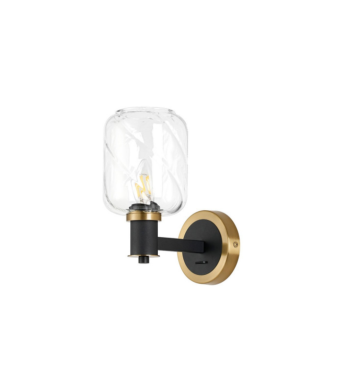 Worcester Wall Light 1 Light E14 Brass/Satin Black/Clear Twisted Cylinder Glass-5