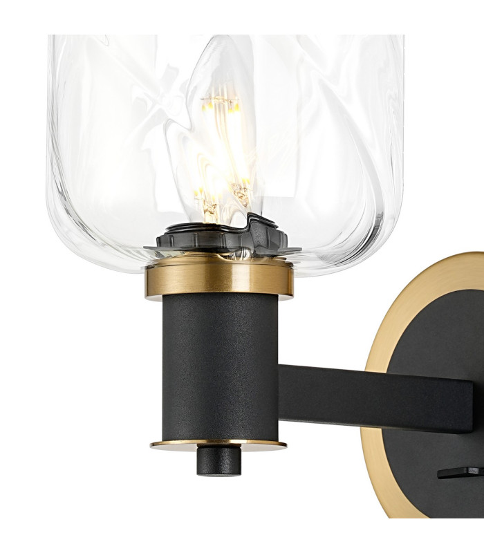 Worcester Wall Light 1 Light E14 Brass/Satin Black/Clear Twisted Cylinder Glass-6