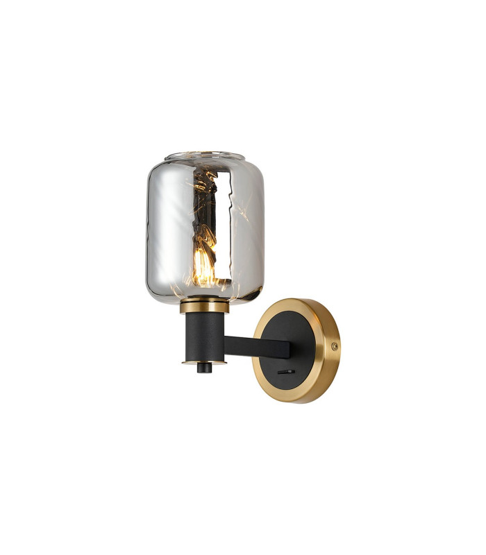 Worcester Wall Light 1 Light E14 Brass/Satin Black/Smoke Twisted Cylinder Glass-1