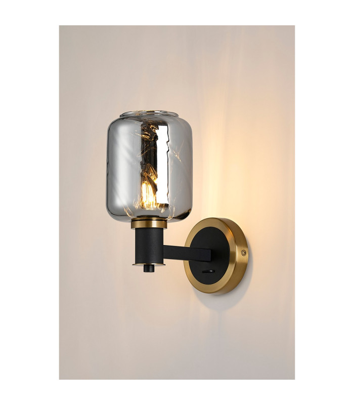 Worcester Wall Light 1 Light E14 Brass/Satin Black/Smoke Twisted Cylinder Glass-3