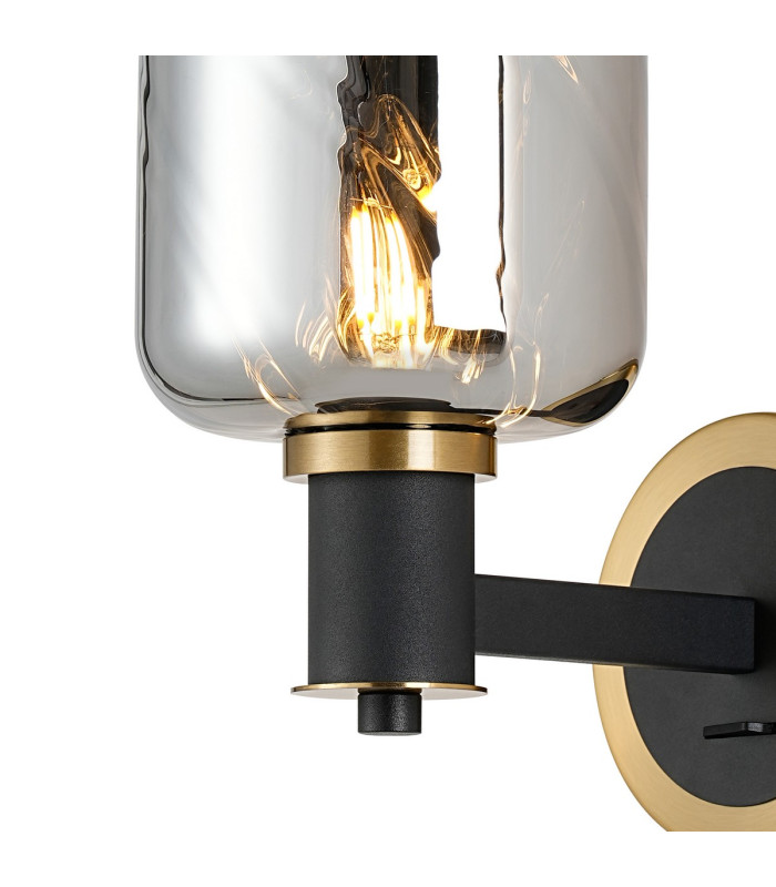 Worcester Wall Light 1 Light E14 Brass/Satin Black/Smoke Twisted Cylinder Glass-6