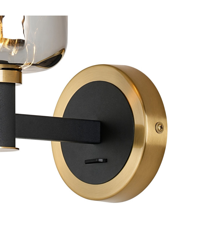 Worcester Wall Light 1 Light E14 Brass/Satin Black/Smoke Twisted Cylinder Glass-7