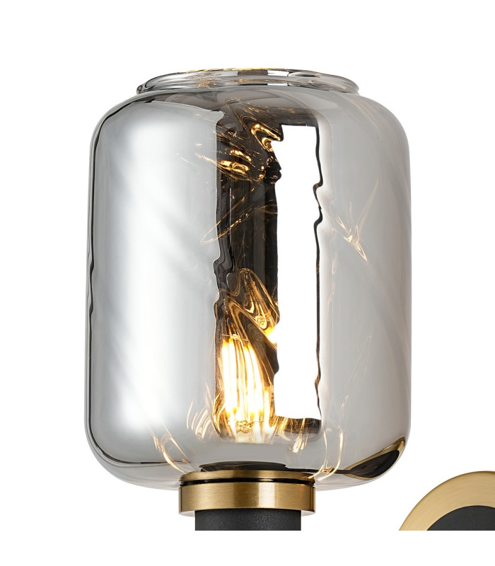 Worcester Wall Light 1 Light E14 Brass/Satin Black/Smoke Twisted Cylinder Glass-8
