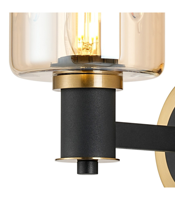 Worcester Wall Light 1 Light E14 Brass/Satin Black/Amber Uniform Dimple Cylinder Glass-6