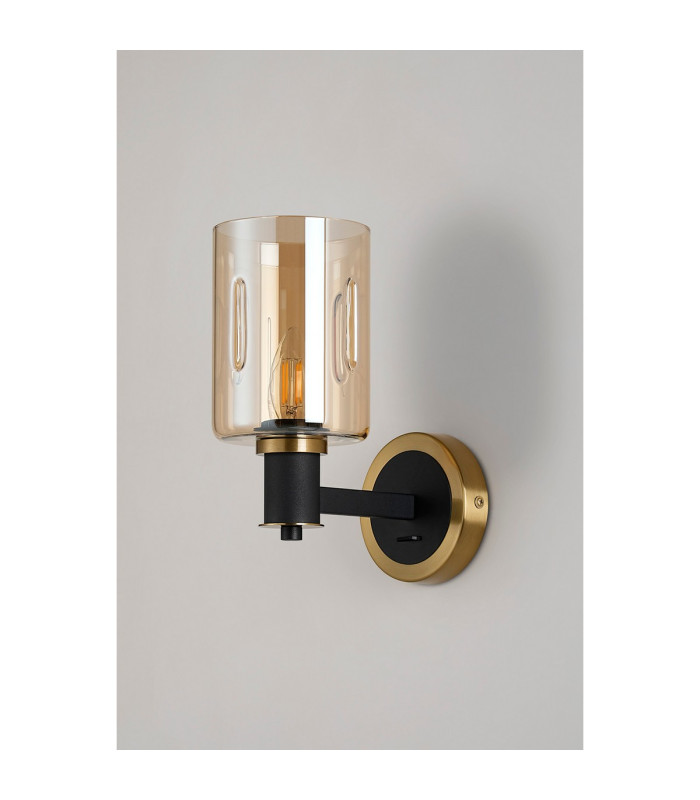 Worcester Wall Light 1 Light E14 Brass/Satin Black/Amber Uniform Dimple Cylinder Glass-9
