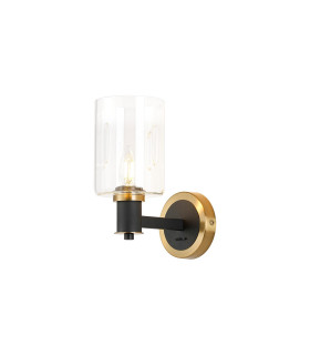 Worcester Wall Light 1 Light E14 Brass/Satin Black/Clear Uniform Dimple Cylinder Glass-1