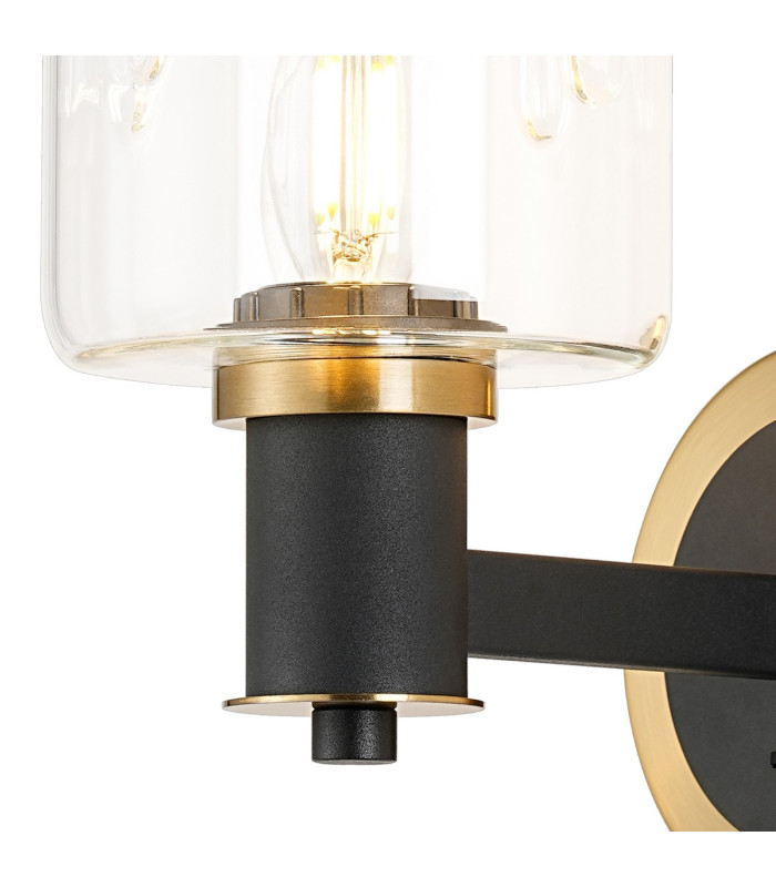 Worcester Wall Light 1 Light E14 Brass/Satin Black/Clear Uniform Dimple Cylinder Glass-6