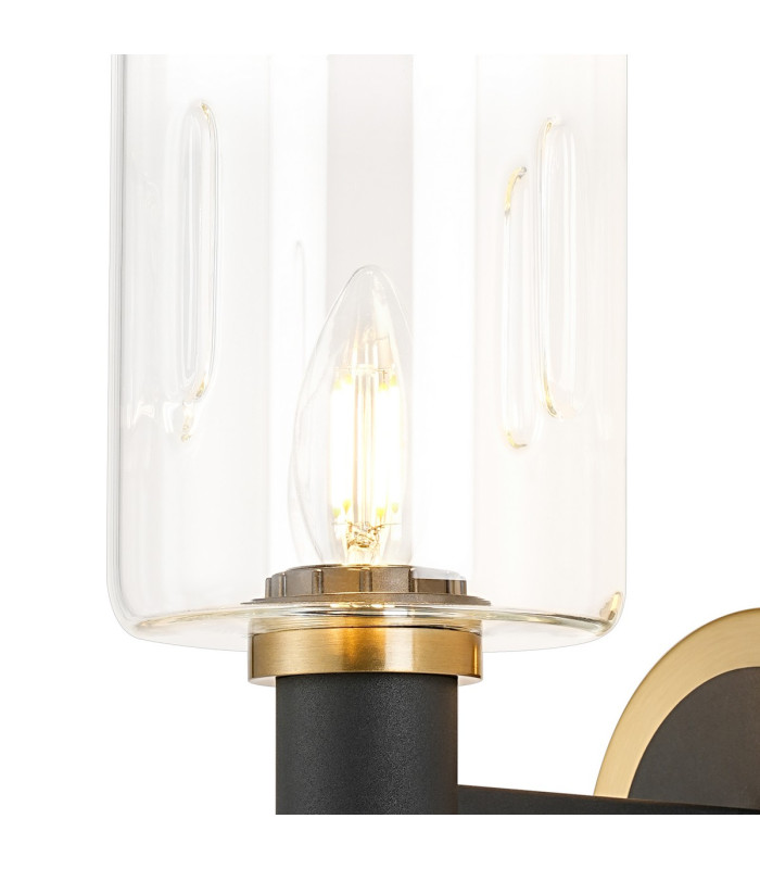 Worcester Wall Light 1 Light E14 Brass/Satin Black/Clear Uniform Dimple Cylinder Glass-8