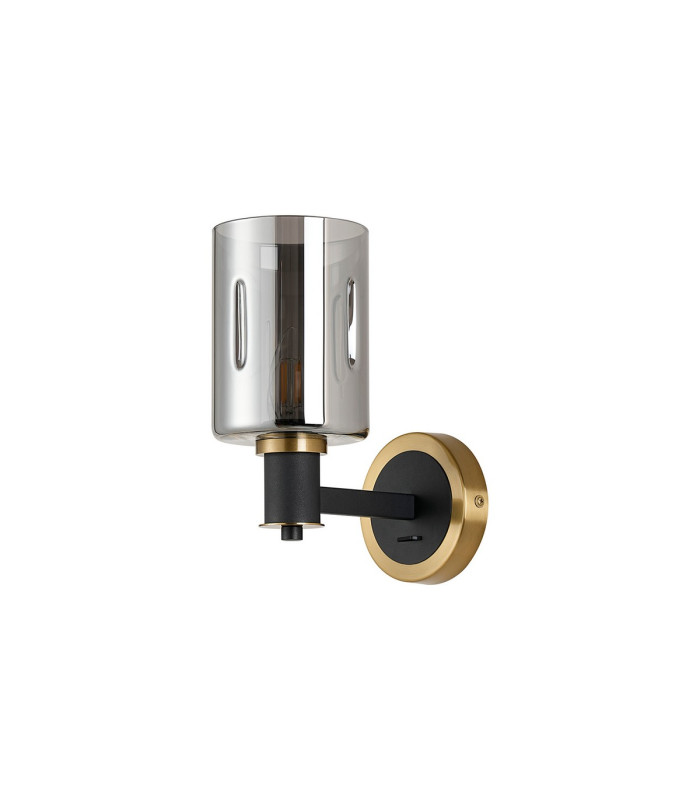 Worcester Wall Light 1 Light E14 Brass/Satin Black/Smoke Uniform Dimple Cylinder Glass-5