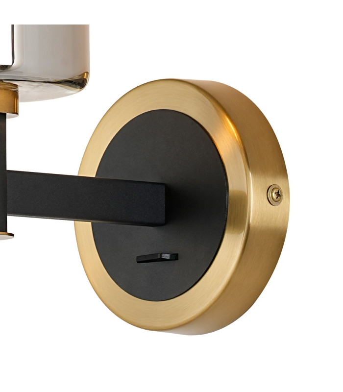 Worcester Wall Light 1 Light E14 Brass/Satin Black/Smoke Uniform Dimple Cylinder Glass-7