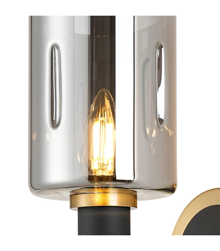 Worcester Wall Light 1 Light E14 Brass/Satin Black/Smoke Uniform Dimple Cylinder Glass-8