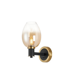 Worcester Wall Light 1 Light E14 Brass/Satin Black/Amber Fade Wine Glass Glass-1