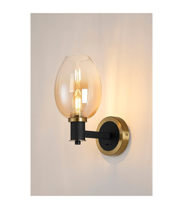 Worcester Wall Light 1 Light E14 Brass/Satin Black/Amber Fade Wine Glass Glass-3