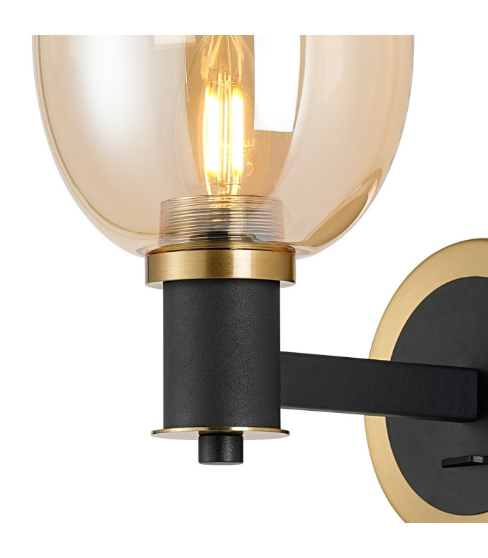 Worcester Wall Light 1 Light E14 Brass/Satin Black/Amber Fade Wine Glass Glass-6