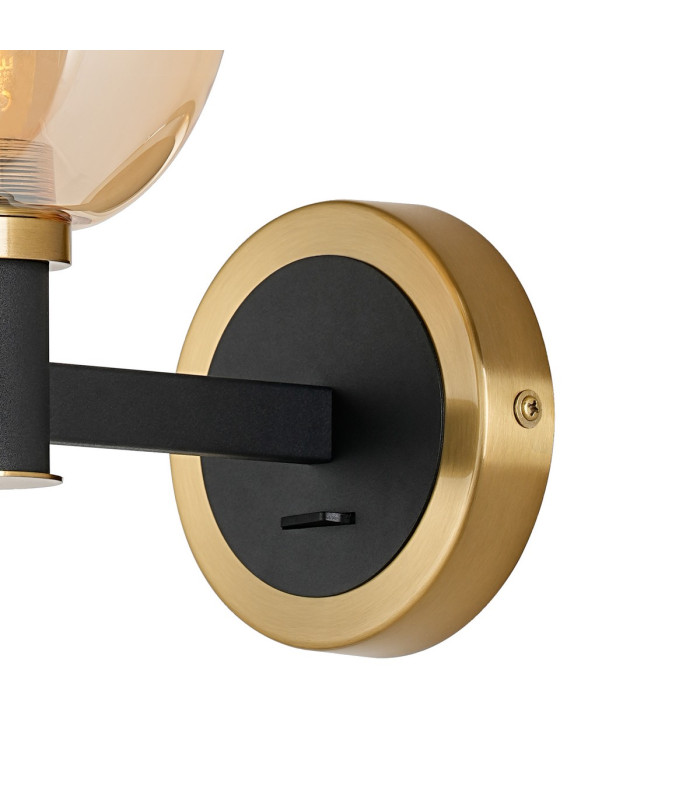 Worcester Wall Light 1 Light E14 Brass/Satin Black/Amber Fade Wine Glass Glass-7
