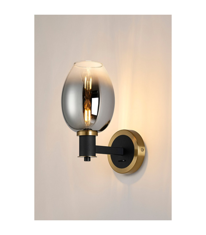 Worcester Wall Light 1 Light E14 Brass/Satin Black/Smoke Fade Wine Glass Glass-3